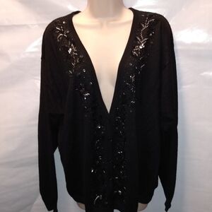 Stefano Basics Cardigan Sweater, 18/20, Black Sequin, Open front V-Neck, pre-own